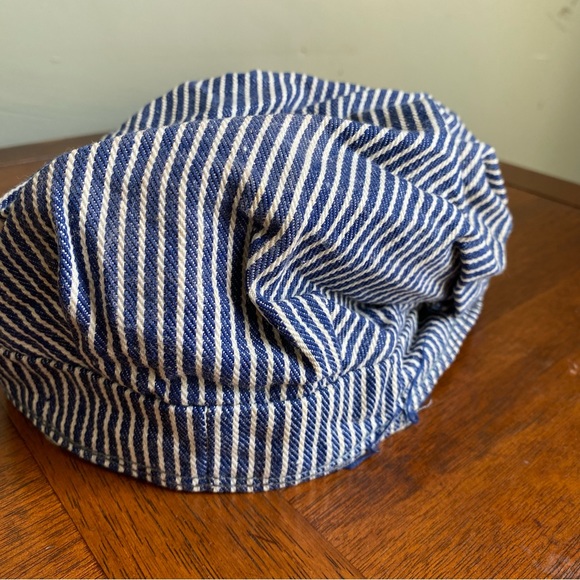 Blue and white striped railroad newsboy style hat - Picture 3 of 6
